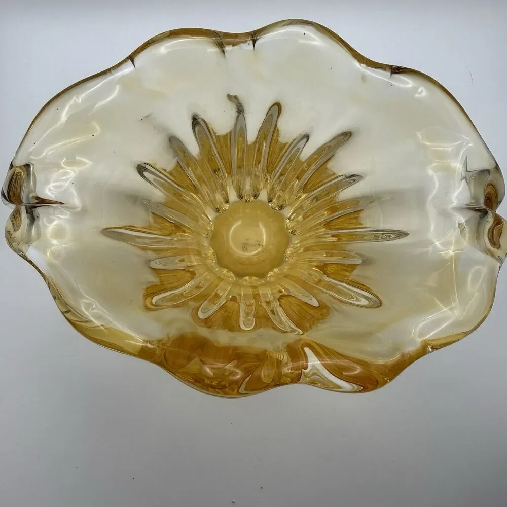 Vintage Teleflora Champagne Gold Art Glass Vase Waterfall Tulip Hand Blown